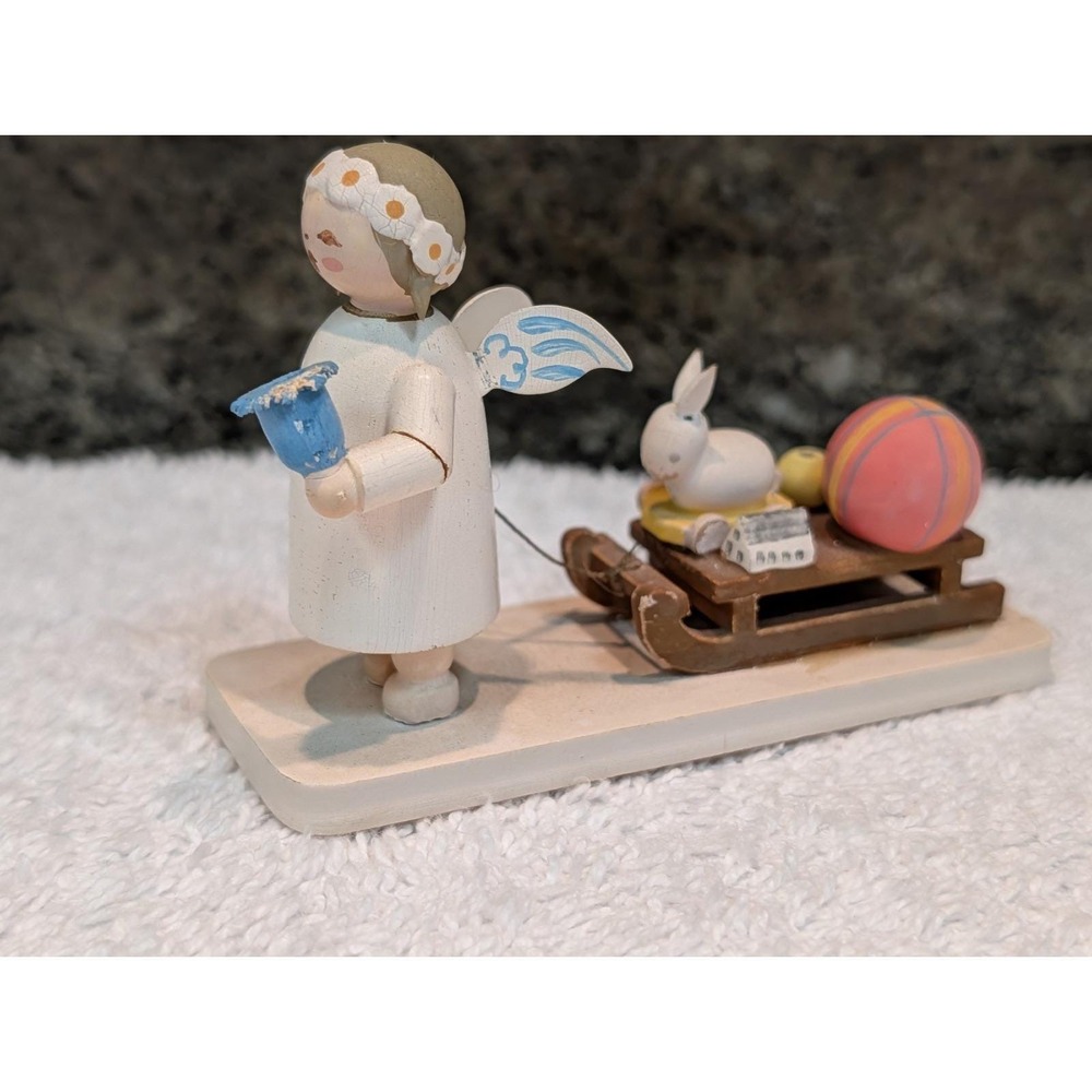 Vintage Wendt and Kuhn Erzgebirge Angel Marguerite Wagon Rabbit Germany